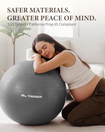 Trideer Yoga Ball for Exercise, Pregnancy, Active Sitting, 55/65/75cm - color: Silver gray, size: L(23-26ines/58-65cm)