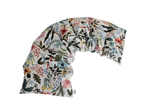 Microwavable LOVEwrap Neck & Shoulder wrap - Heated Microwavable Warming Soothing Muscle Pain Relief Fatigue Relaxation - Unscented 6 x 24 - Flax Seed - Natural Soft Cotton (Bouquet - Beige) - color: Bouquet - Beige