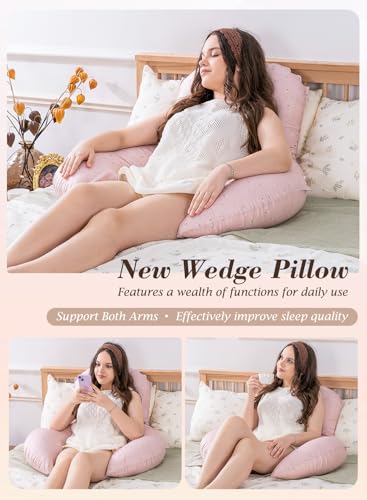 INSEN Wedge Pillow Set for Sleeping and After Surgery, Use for Acid Reflux, Reading and Relaxing, Headboard Pillow for Sitting in Bed, Pink Flower - color: Pink Flower