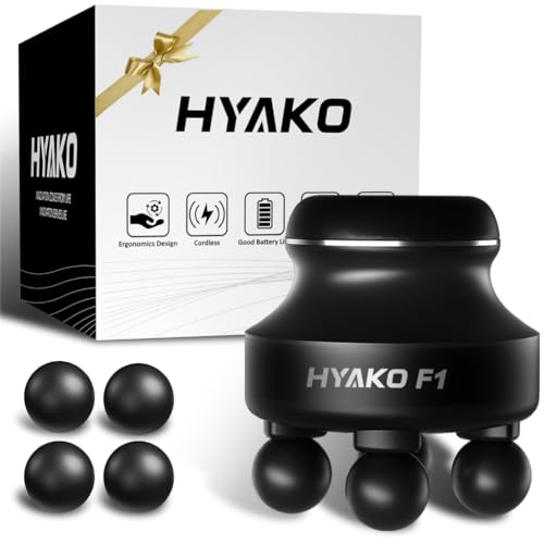 HYAKO F1 Handheld Deep Tissue Massager | Muscle Pain Relief,5 Speed 4 Heads