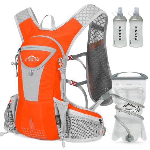IX INOXTO Hydration Pack Backpack, Lightweight Water Backpack with 2L Hydration Bladder Daypack for Men Women,Running Hydration Vest for Trail Running Hiking Cycling Race Climbing - color: Light orange