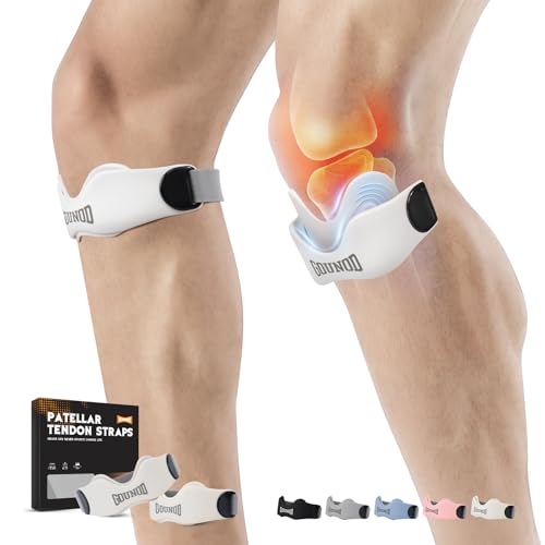 GOUNOD Patellar Tendon Support Strap 2 Pack,Silicone Knee Strap for Knee Pain Relief,Patella Band for Basketball, Jumpers Knee, Tendonitis, Running, Hiking, Soccer, Osgood Schlatter (White) - color: White