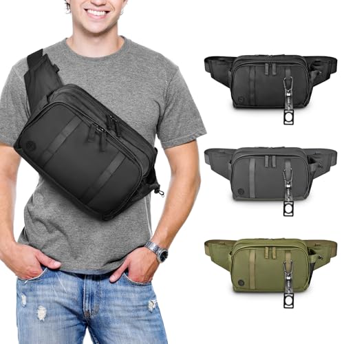 Large Crossbody Waist Bag Tactical Fanny Pack for Men Hip Bum Bag with Water Bottle Holder Adjustable Belt, Workout Traveling Casual Running Hiking Cycling - color: Black