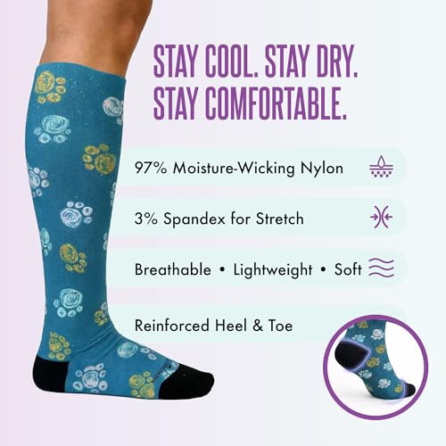 Crazy Compression Over-the-Calf Socks with Fun Designs - color: Best Frens Paw Prints Teal (Wide), size: Large-X-Large