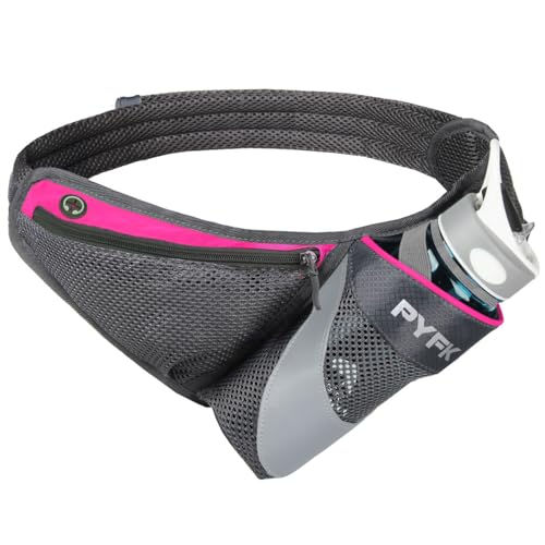 PYFK Running Belt Hydration Waist Pack with Water Bottle Holder for Men Women Waist Pouch Fanny Bag Reflective - color: Rose Red