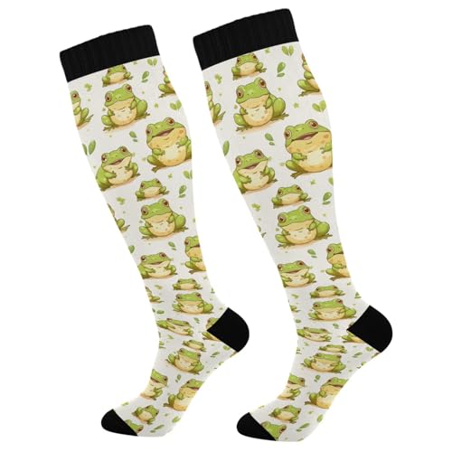Snowflake Red Christmas Compression Sock for Women Men Funny Support Knee High Socks Running,Nurses,Travel - color: Frog Poses
