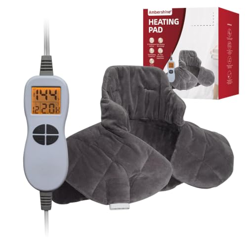 Ambershine 19''x24'' Weighted Neck & Shoulder Heating Pad, 2.5lbs with 12 Temperature Settings& 4 Auto-Off Timers, Pain Relief for Neck/Shoulder/Back(Gray) - color: 01-gray