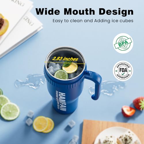 HandFan 40oz Tumbler with Handle, Cooling Water Bottle with Fan - color: Blue