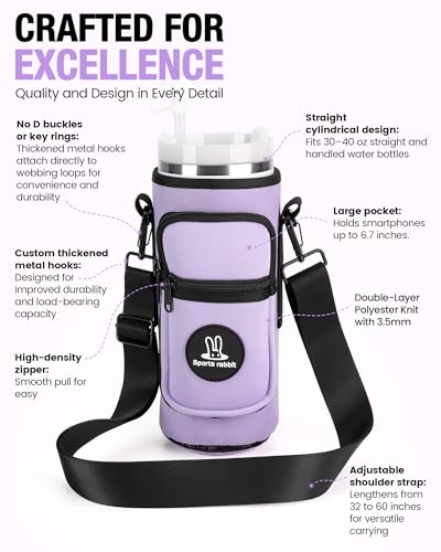 Sports rabbit Universal Water Bottle Holder with Strap & Phone Pocket - color: Purple, size: 30OZ