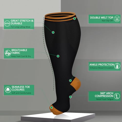 CTHH Wide Calf Compression Socks for Women Men Plus Size Knee High Stocking - color: 012-3 Pack Black/White/Gray, size: 4X-Large