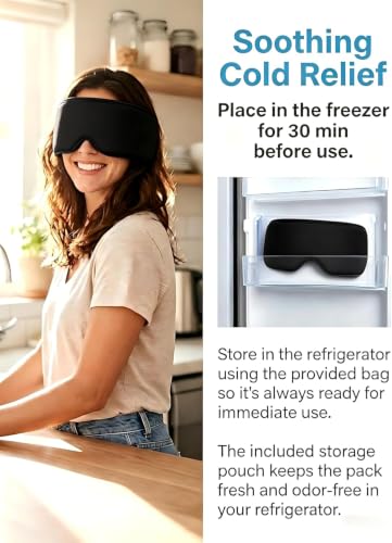 Cooling Gel Eye Mask for Puffy Eyes, Migraine & Headache Relief, Full Eye-Area Cold Compress for Eyes & Temples, FSA Eligible HSA Reusable Eye Ice Pack for Swelling & Post-Surgery Recovery - color: Black