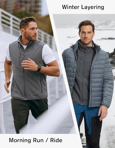 fit space Men's Lightweight Vest Softshell Sleeveless Windproof Jacket with Zipper Pocket Cycling Travel Hiking Running Golf - color: Grey, size: Medium