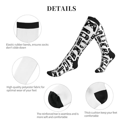 Compression Socks Knee High Circulation Support Socks For Women Men Athletic Running Hiking Cycling - color: Video Game Controller