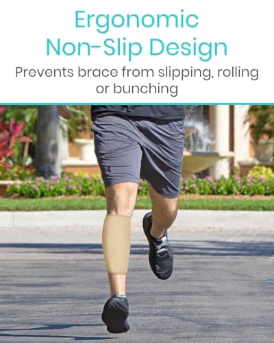 Vive Calf Brace - Adjustable Shin Splint Support - Lower Leg Compression Wrap Increases Circulation, Reduces Muscle Swelling - Calf Sleeve for Men and Women - Pain Relief (Beige) - color: Beige