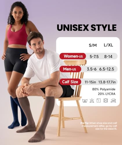 PULIOU Compression Socks for Women Men 15-20 mmHg Easy On Off,2 Pairs - color: Navy, size: Large-X-Large