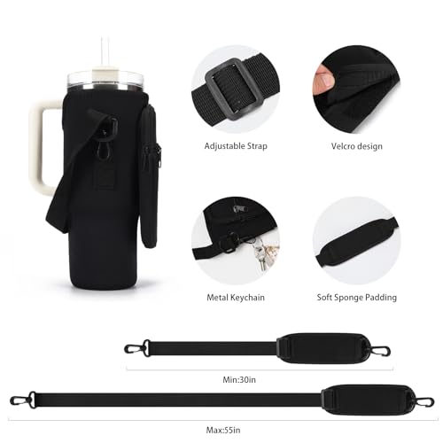 GOEWY Water Bottle Carrier Bag for Stanley Cup 40/30oz with Phone Pockets - color: Black, size: 30oz