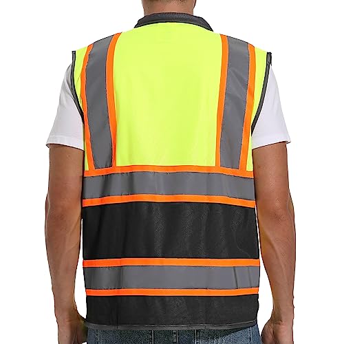 ArcRidge Reflective Safety Vest for Men and Women - High Visibility Construction Vest - Dual Tone Reflective Strips - color: Yellow-black, size: 3X-Large