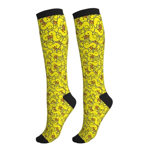 Avocado Compression Socks Women Men Knee High Stock for Running Work Support Nurses Travel - color: Cute Duck