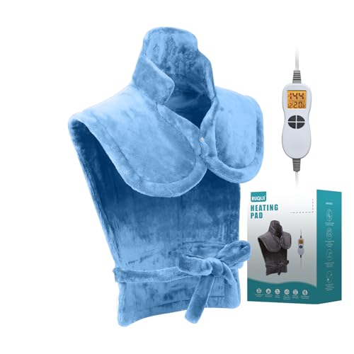 26" x 35" Flannel Neck&Shoulder&Back Heating Pad with 12 Temperature Settings& Countdown Timer,Pain Relief for Back/Neck/Shoulders/Menstrual Pain(Light Blue) - color: 03-light Blue
