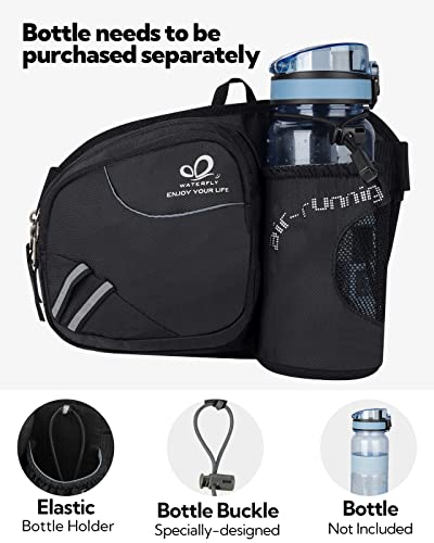 WATERFLY Fanny Pack Waist Bag: Waist Pack for Women Men with Water Bottle Holder Hiking Fanny Pack for Running Walking DogWalking Travel Cycling - color: black