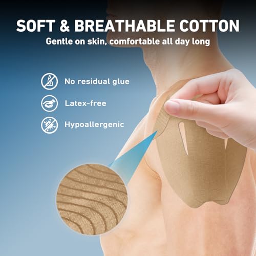 KTQUICK Precut Kinesiology Tape for Shoulders, 24 PCS, 20% Stronger, Beige - color: Beige, size: 24PCS