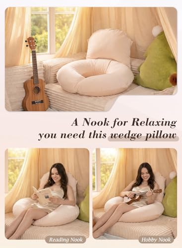 INSEN Wedge Pillow Set for Sleeping and After Surgery, Use for Acid Reflux, Reading and Relaxing, Headboard Pillow for Sitting in Bed, Beige - color: Beige