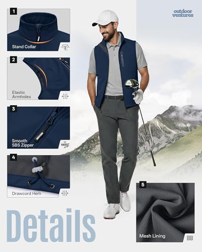 Outdoor Ventures Men's Running Golf Vest Outerwear Lightweight Windproof - color: Dark Blue, size: XX-Large