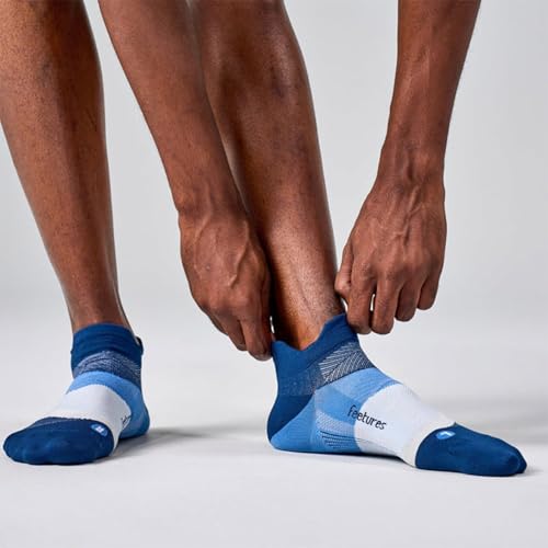 Feetures Elite Ultra Light No Show Tab Ankle Socks - Sport Sock with Targeted Compression - color: Blue Wave (1 Pair), size: Small