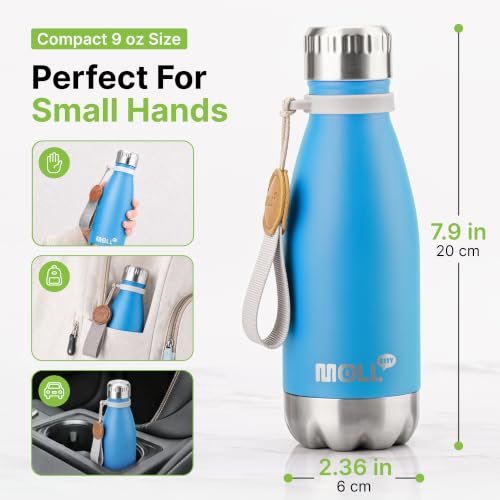 9 oz Vacuum Insulated Stainless Steel Kids Water Bottle, Sky Blue - color: Sky Blue, size: 9 Ounces