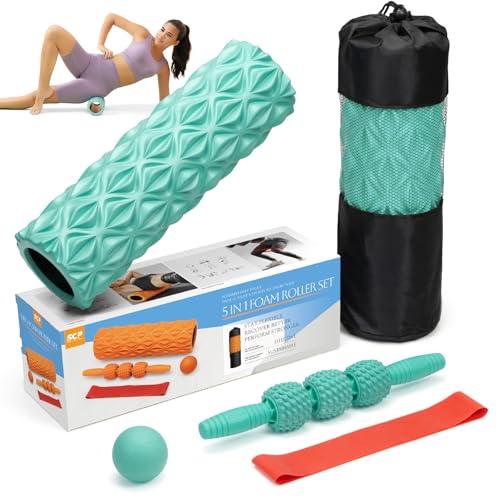 5 in1 Foam Roller Set High Density 15" Foam Roller for Muscle Recovery - color: Pure Turquoise