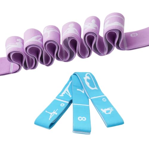 2-Pack Adjustable Kids Dance Stretch Bands - 8-Loop Elastic Bands for Ballet, Latin, Yoga, Gymnastics & Stretching - Flexible, Multi-Section Design for Dance Training & Flexibility - color: Purple+Blue