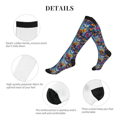 Compression Socks Knee High Support Socks Women Circulation Stockings for Athletic Running Cycling Flying - color: Butterfly