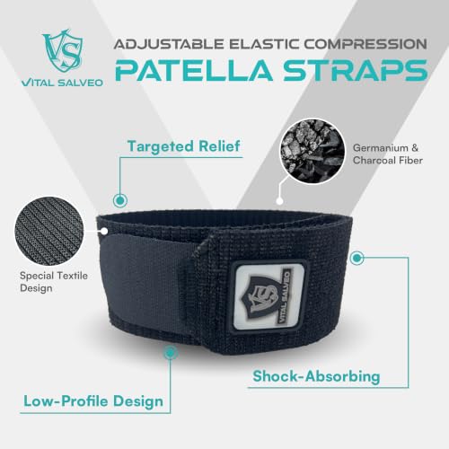 Vital Salveo- Elastic Breathable Knee Patella Wrap Compression Bandage Brace Support Straps for Pain Relief, Joint Stabilize for Men Women Basketball, Tennis, Soccer, Football (Pair) Black /2"* 16" - size: Patella 2"*16"(Pair)