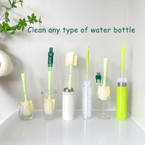 3 Pcs Water Bottle Brush Cleaner Set, 5 in one Bottle Cleaning Brush - color: White-green