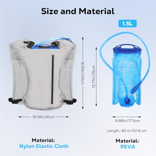 MoKo Running Hydration Vest for Men Women, Lightweight Hydration Pack with 1.5L Water Bladder - color: Light Gray