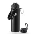 GOSWAG 24oz Insulated Stainless Steel Travel Water Bottle, 2 Lids - color: Matte Black