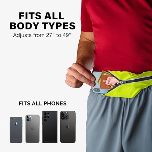 No-Bounce Slim & Secure Running Belt, Fits ALL Phones, Keys, Cards, Gels - color: 1. Yellow