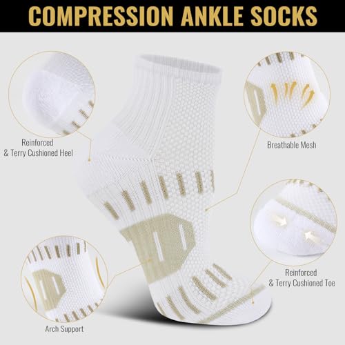 6 Pairs Copper Ankle Compression Socks for Men and Women - color: White*6, size: Large-X-Large
