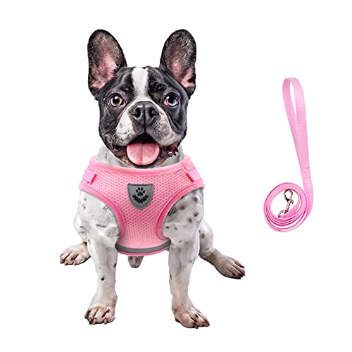 FEimaX Dog Harness and Leash Set for Walking, Soft Mesh Adjustable Easy Control Lightweight Cat Vest Harnesses with Reflective Strips, Escape Proof Small Dogs Cats Vests (Pink, X-Large) - color: Pink, size: X-Large