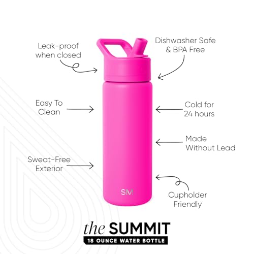 Simple Modern Insulated Water Bottle with Straw | 18oz | Pink - color: Raspberry Vibes (Pack of 1), style: 18oz