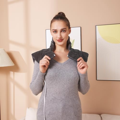 Ruqiji 19" x 24" Weighted Neck&Shoulder Heating Pad, 2.5lbs with 12 Temperature Settings&Countdown Timer,Pain Relief for Neck/Shoulders/Menstrual Pain(Dark Gray) - color: 02-dark Gray