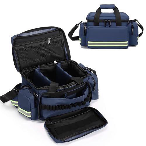 Medical Bag Empty Emergency Bag Medical Bag Organizer Professional First Responder Trauma Bag，First Aid Bag with Detachable Dividers for Nurses,Home Health Care, EMT(Bag Only) - color: Blue