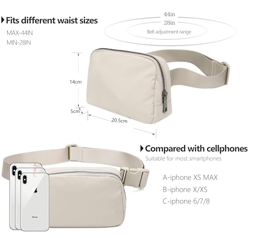 Fanny Belt Bag Waist Pack Crossbody Bags Bum Bag for Running Hiking Travel Workout Adjustable Strap for Women -beige - color: beige