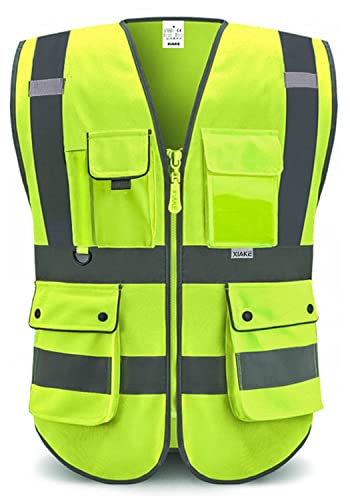 XIAKE Reflective Safety Vest for Men & Women High Visibility Class 2 Vest with Pockets Meets ANSI Standards - color: Yellow, size: Large