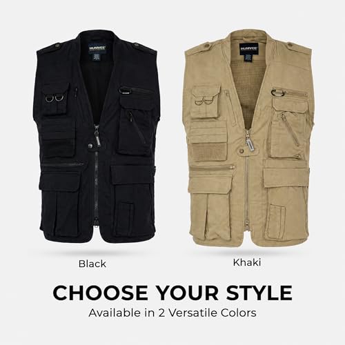 Humvee Utility Vest with 21 Pockets -Travel, Safari, Hunting, Camping, 100% Cotton, Tactical Jacket for Men & Women - color: Khaki, size: Medium