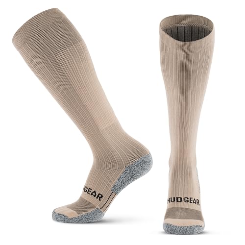 MudGear Graduated Compression Socks, Durable, Sweat-Resistant OCR Performance Socks with Cushioned Footbed, Made in USA - color: Coyote Tan, size: Medium