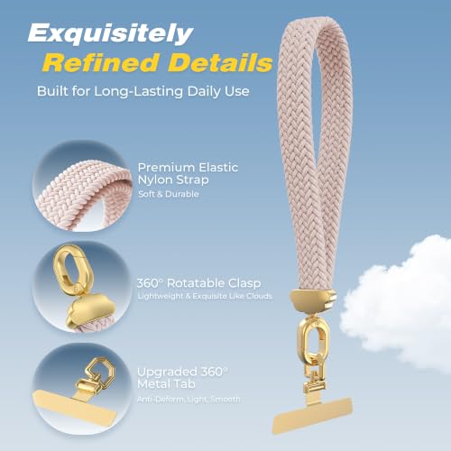 Stretchy Phone Wrist Strap, with 360° Rotatable Metal Tab - color: Pink