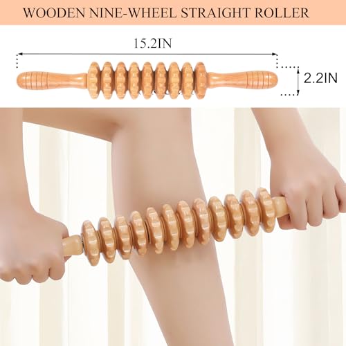 Cellulite Massage Tool Wood Therapy Massage Tools Fascia Blaster Muscle Roller Lymphatic Drainage Massager Deep Tissue Massage Stick for Legs Thighs Relief Recovery(White 9-Wheel) - color: Nude 9-wheel