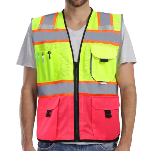 Dib Safety Reflective Safety Vest Made with 3M Tape, Yellow and Pink M - color: Yellow & Pink, size: Medium