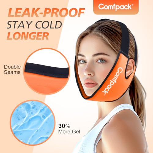 Comfpack Wisdom Teeth Ice Pack Head Wrap with Ear Hole Design, Reusable Hot Cold Gel Face Jaw Ice Pack, Soft Plush Cold Pack for TMJ Pain Relief, Tonsillectomy, Oral Surgery, Face Swelling - color: Orange 1pack